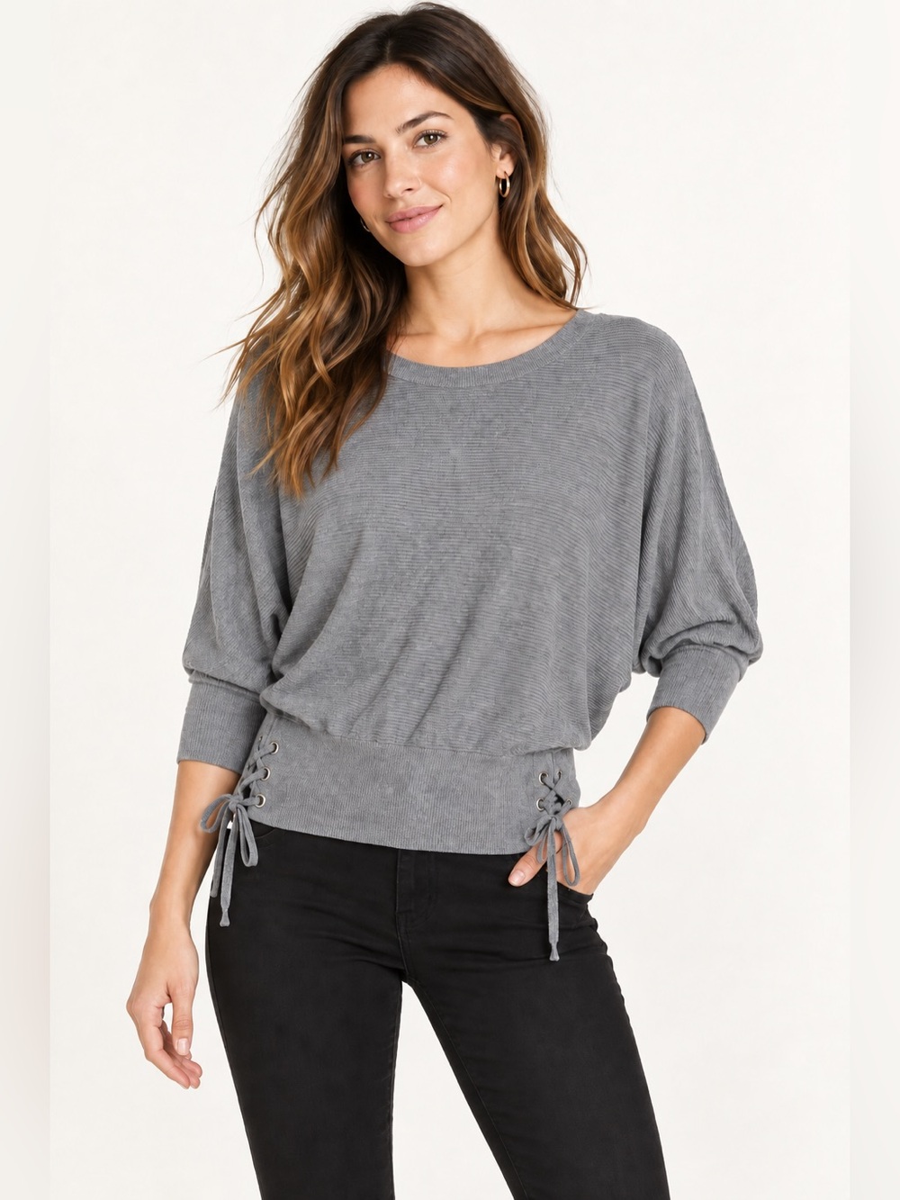 Women’s GAP grey lightweight sweater with waist tie. Size S Tall